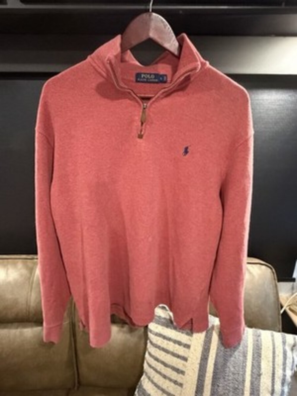 Polo Ralph Lauren Red Knit Mock Neck 1/4 Zip Pullover Sweater L